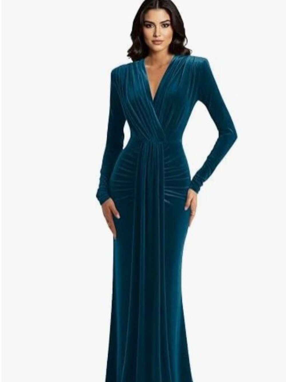 Women's Mermaid Long Formal Dress Long Sleeve Peacock Blue Size 4